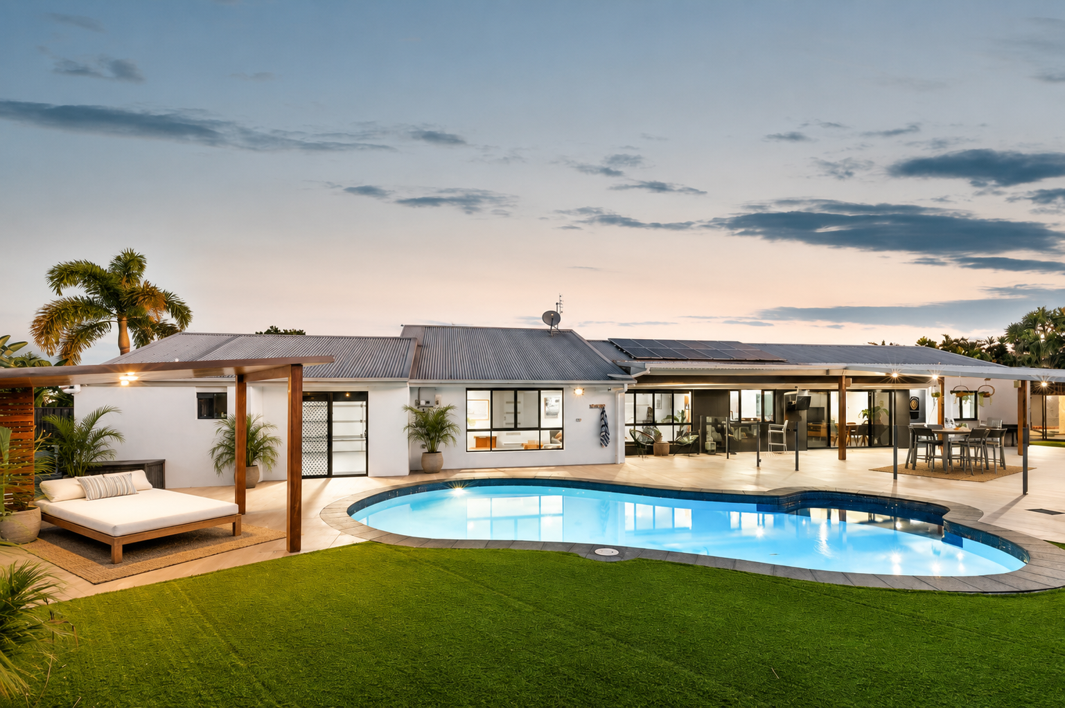 Coastal family home with pool, cabana and covered outdoor entertaining area