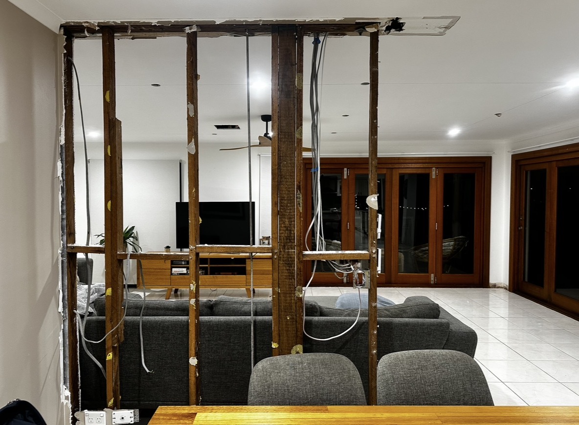 New wall framing and cavity slider structure under construction