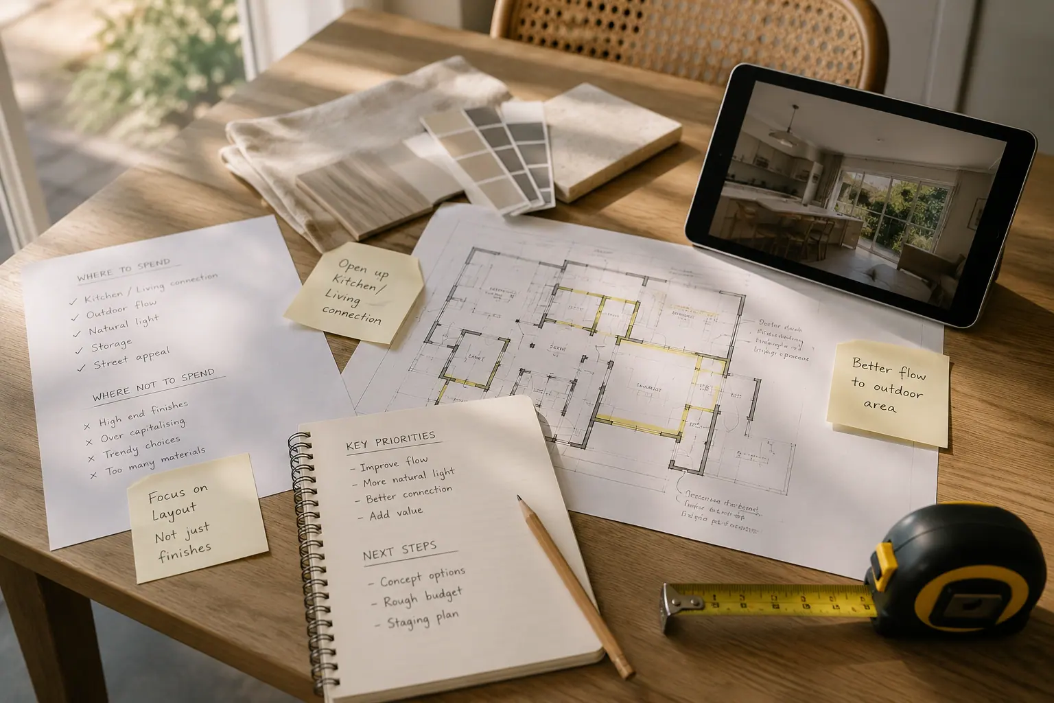 Property strategy session planning materials on a desk